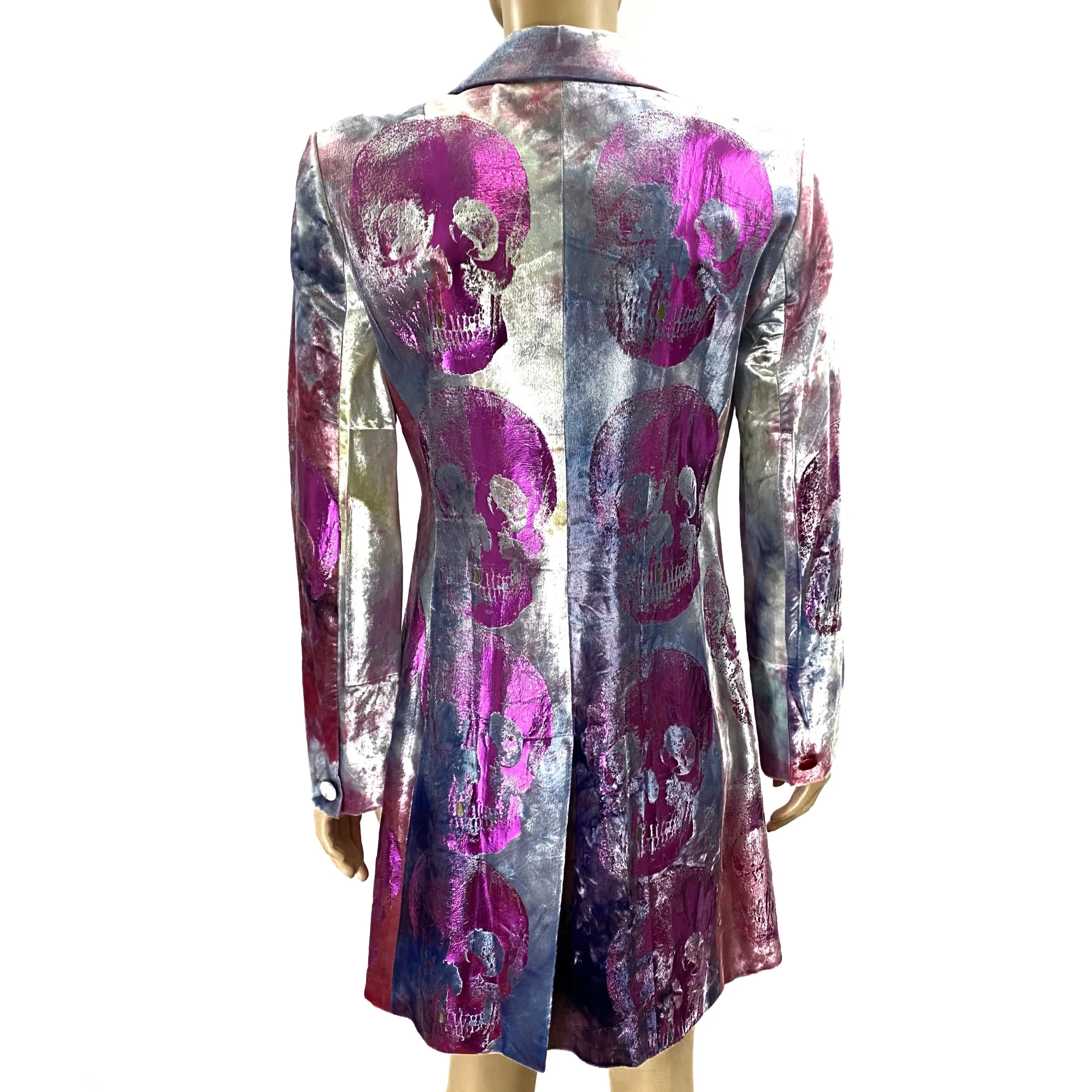 Fiorella Mancini Velvet Metallic Foil Skull Print Long Jacket Size 40 | 6