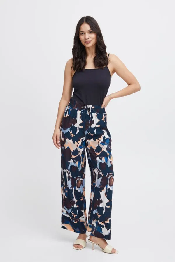 Fransa Wide Leg Printed Trousers Multi