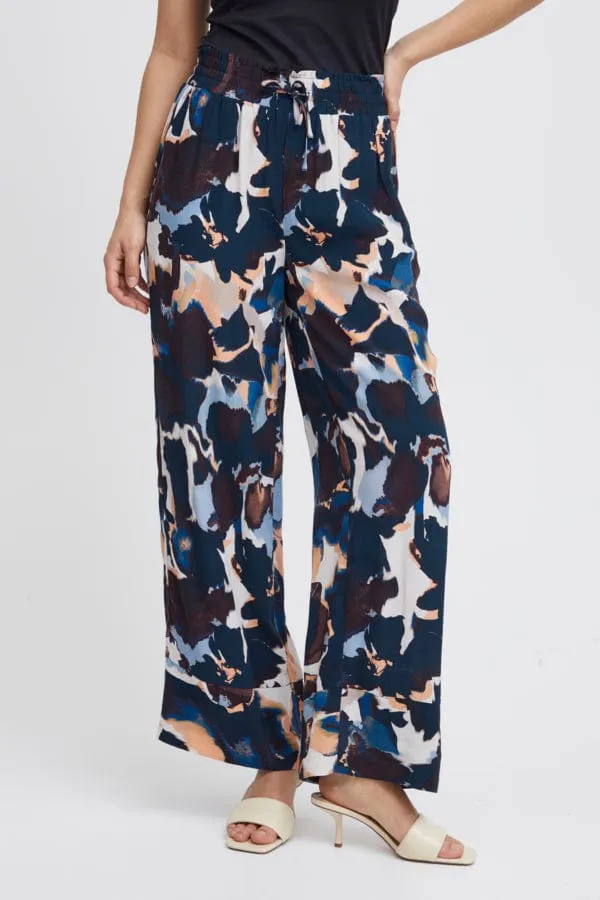 Fransa Wide Leg Printed Trousers Multi