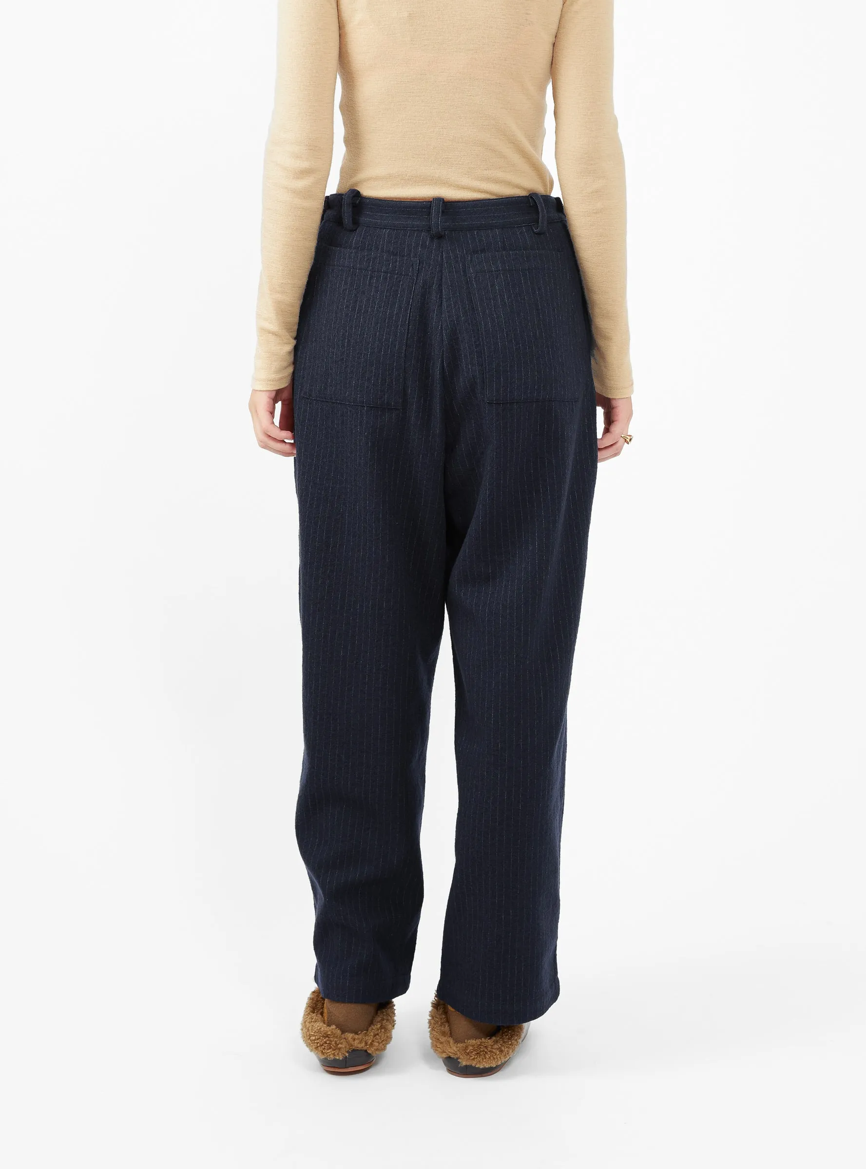 Georgia Wool Trousers Navy & Ecru Pinstripe