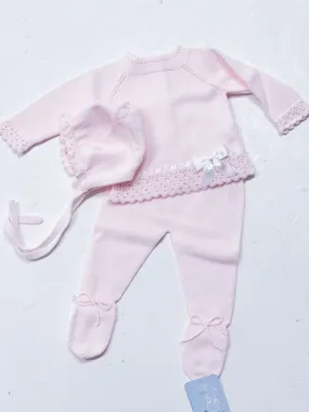 Girls Pink Granlei Baby Set - Top, Trousers and Bonnet