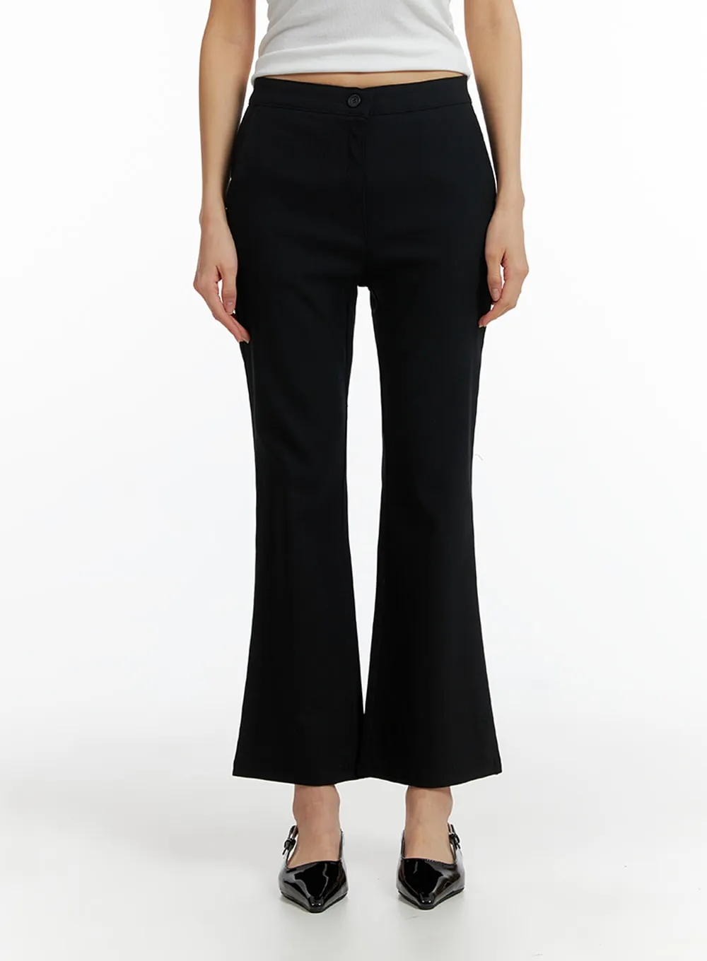 High Waist Solid Flared Trousers IF402