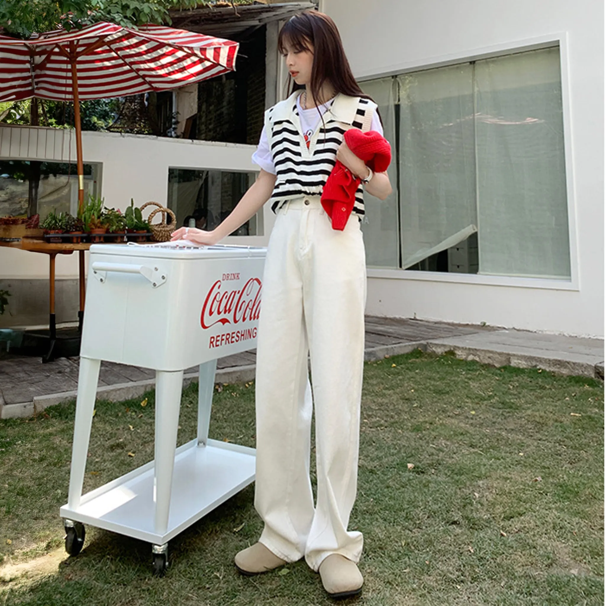 High-waist White Baggy Jeans