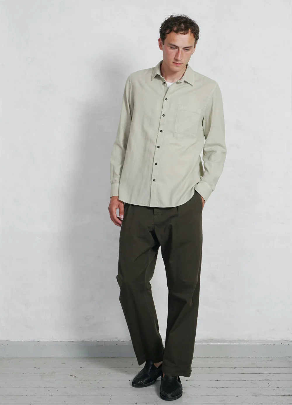 KARLO | Wide Pleated Trousers | Olive Drill