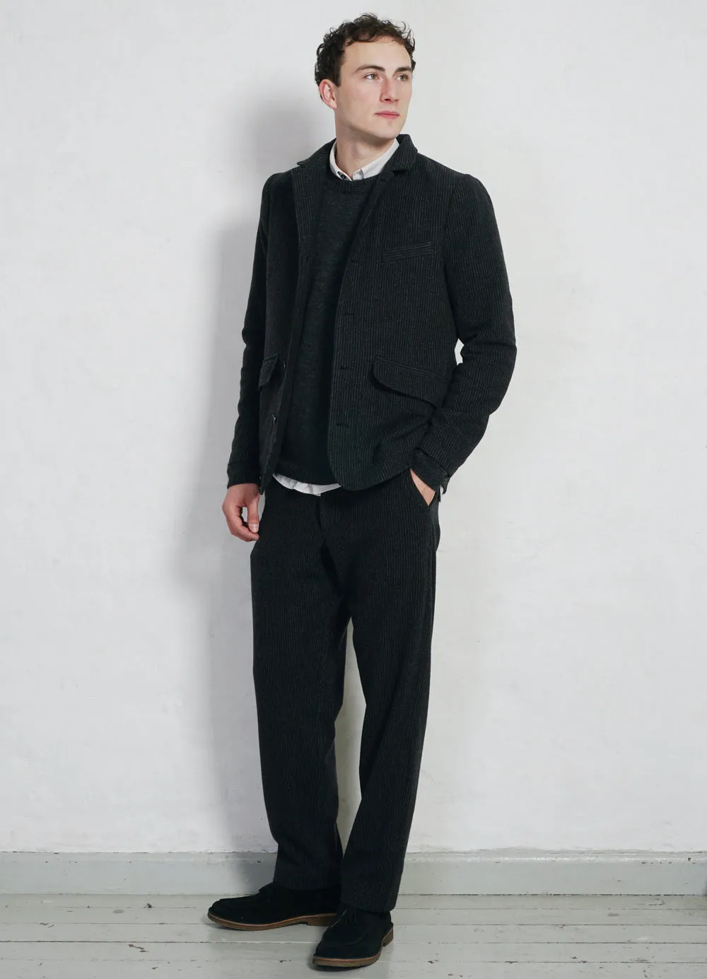 KEN | Wide Cut Trousers | Black Wool Pin