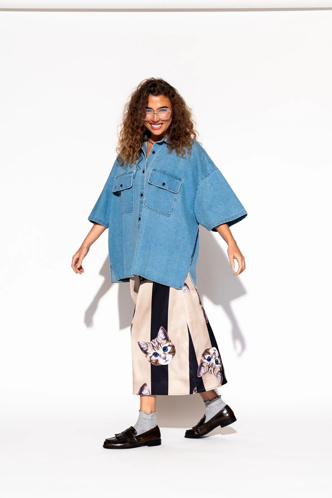 Let Them Talk Oversized Denim Button Up in Vintage Blue