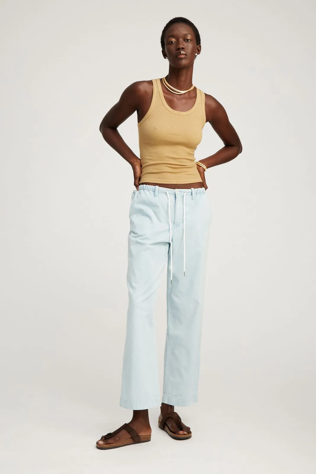 Light Blue Chambray Drawstring Trousers