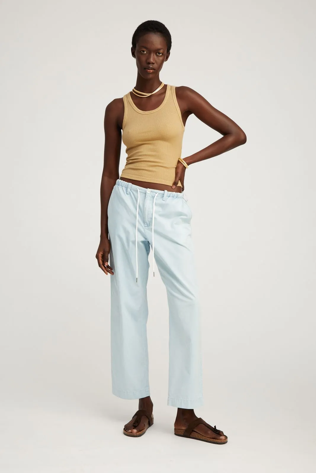 Light Blue Chambray Drawstring Trousers