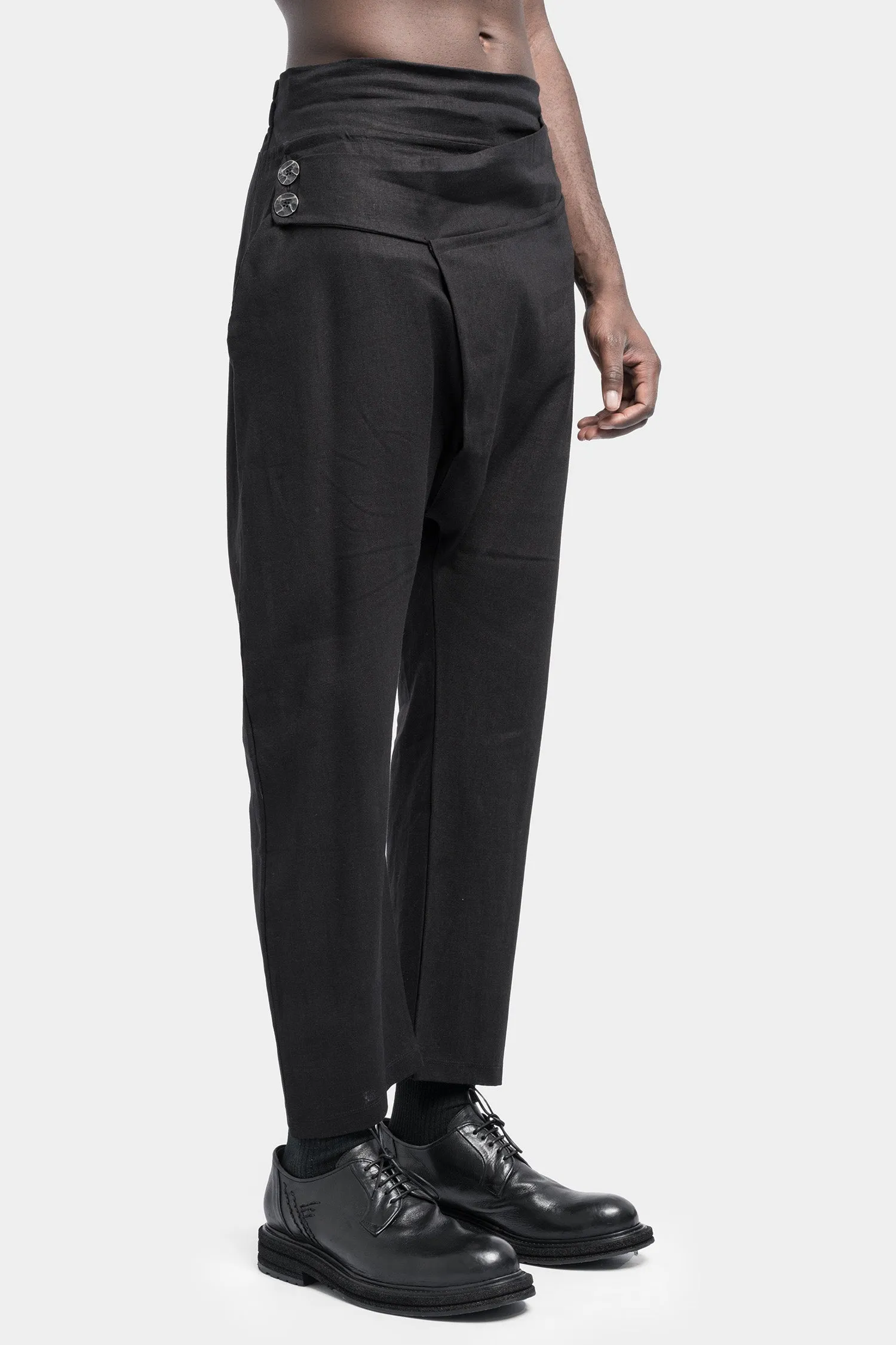 Linen blend cross over trousers