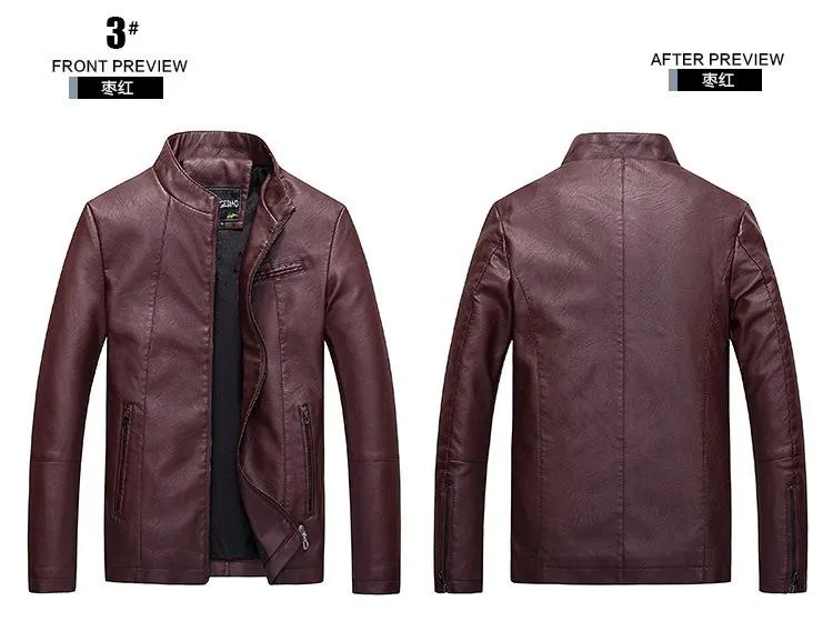 Men's Casual Stand Collar Leather Jacket 91072001YM