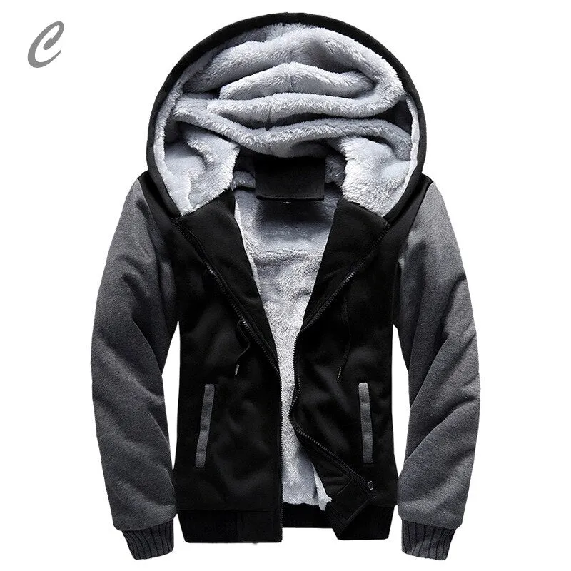 Men's Jackets Winter Plus Velvet Thickening Coat Hooded Sports Sweatshirt Male Baseball Uniform Jacket Zipper Male Hoodie