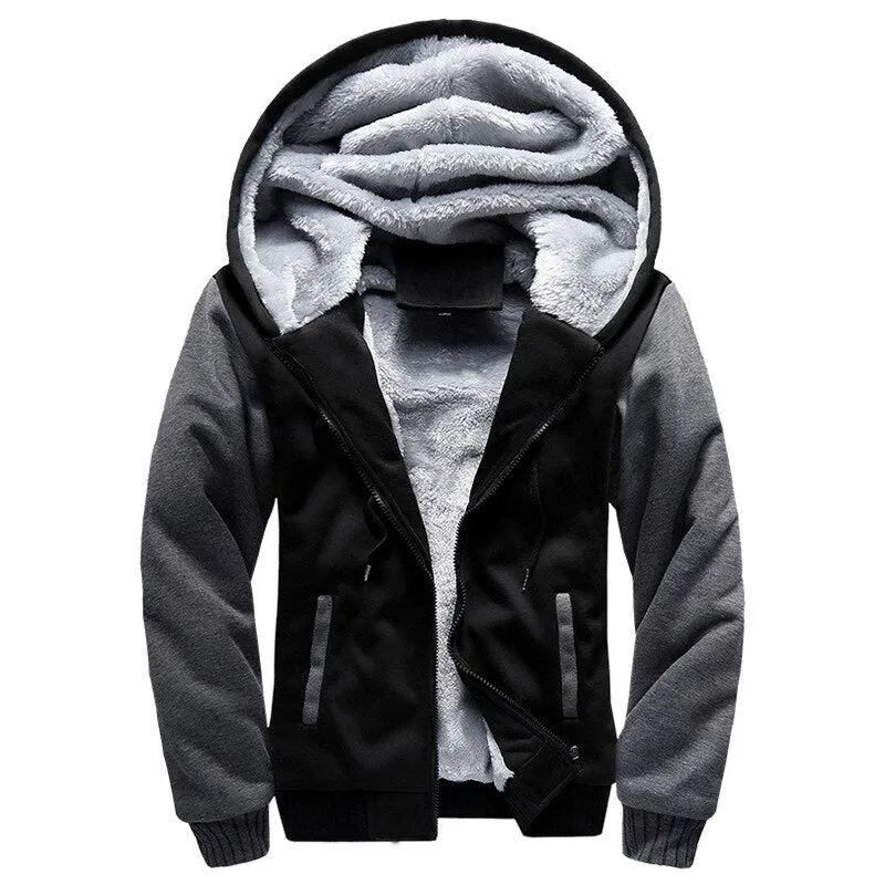 Men's Jackets Winter Plus Velvet Thickening Coat Hooded Sports Sweatshirt Male Baseball Uniform Jacket Zipper Male Hoodie