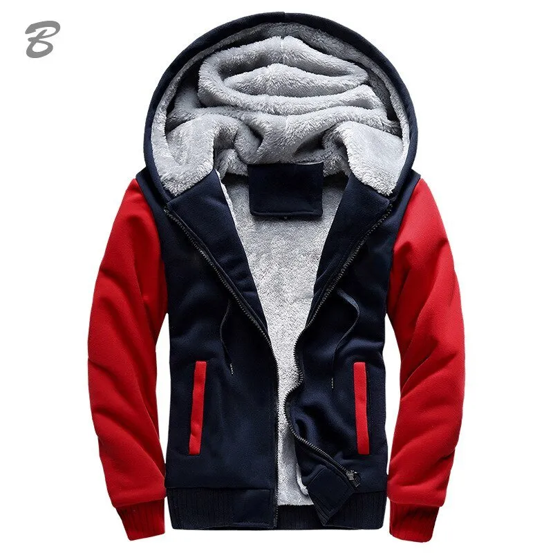 Men's Jackets Winter Plus Velvet Thickening Coat Hooded Sports Sweatshirt Male Baseball Uniform Jacket Zipper Male Hoodie