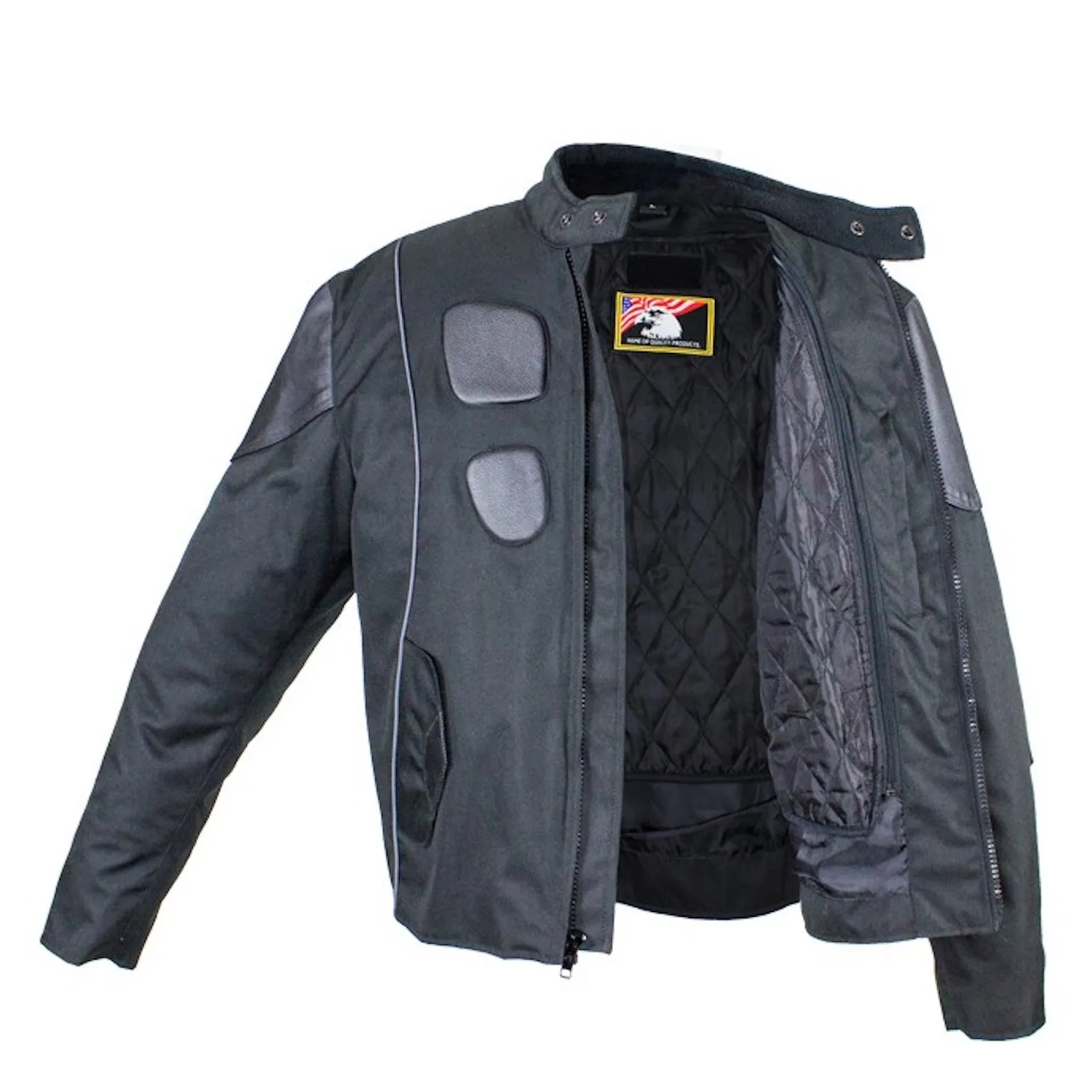 Mens Leather & Textile Motorcycle Jacket with Reflective Stripes