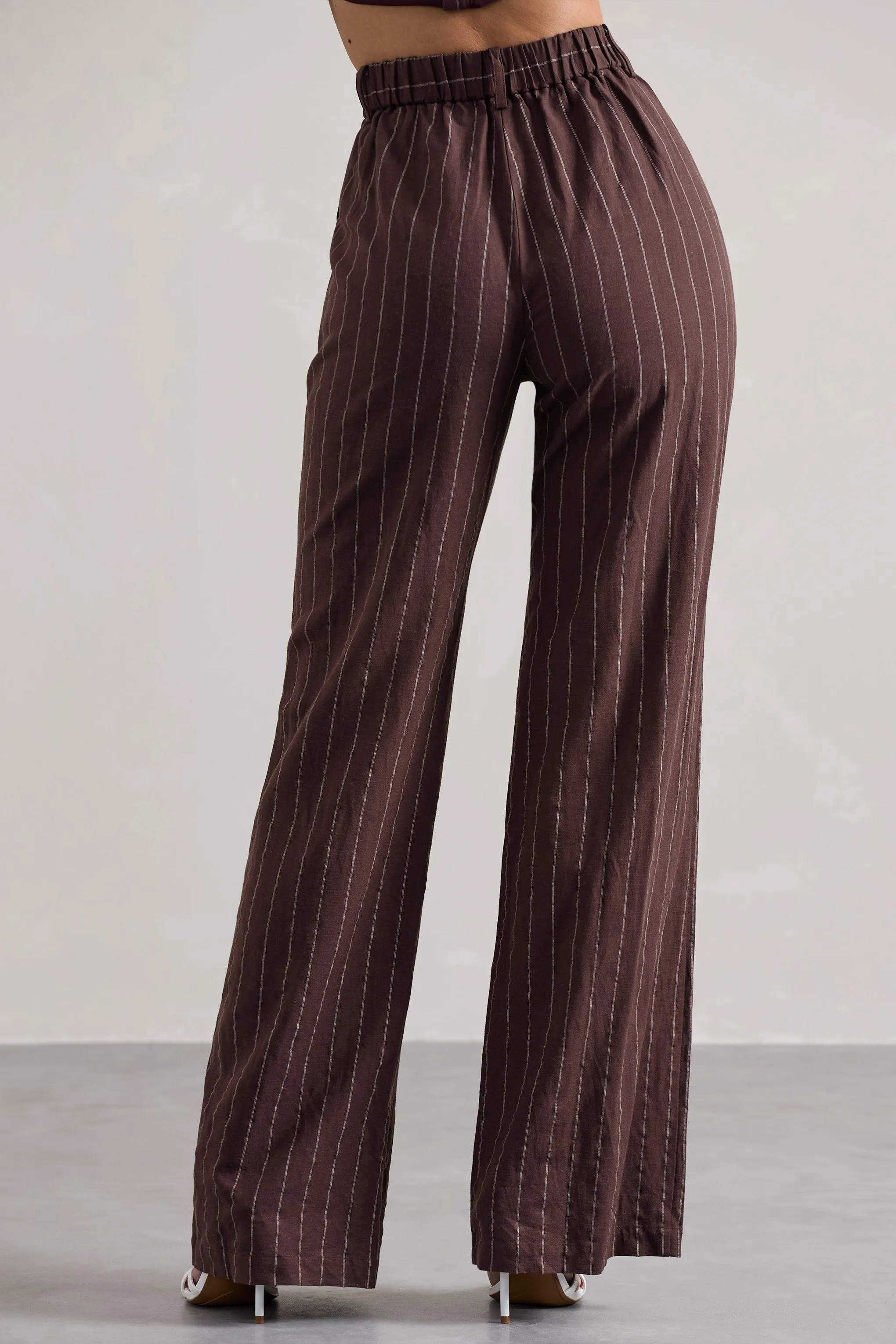 Missed Out | Chocolate Brown Pinstripe Wide-Leg Trousers