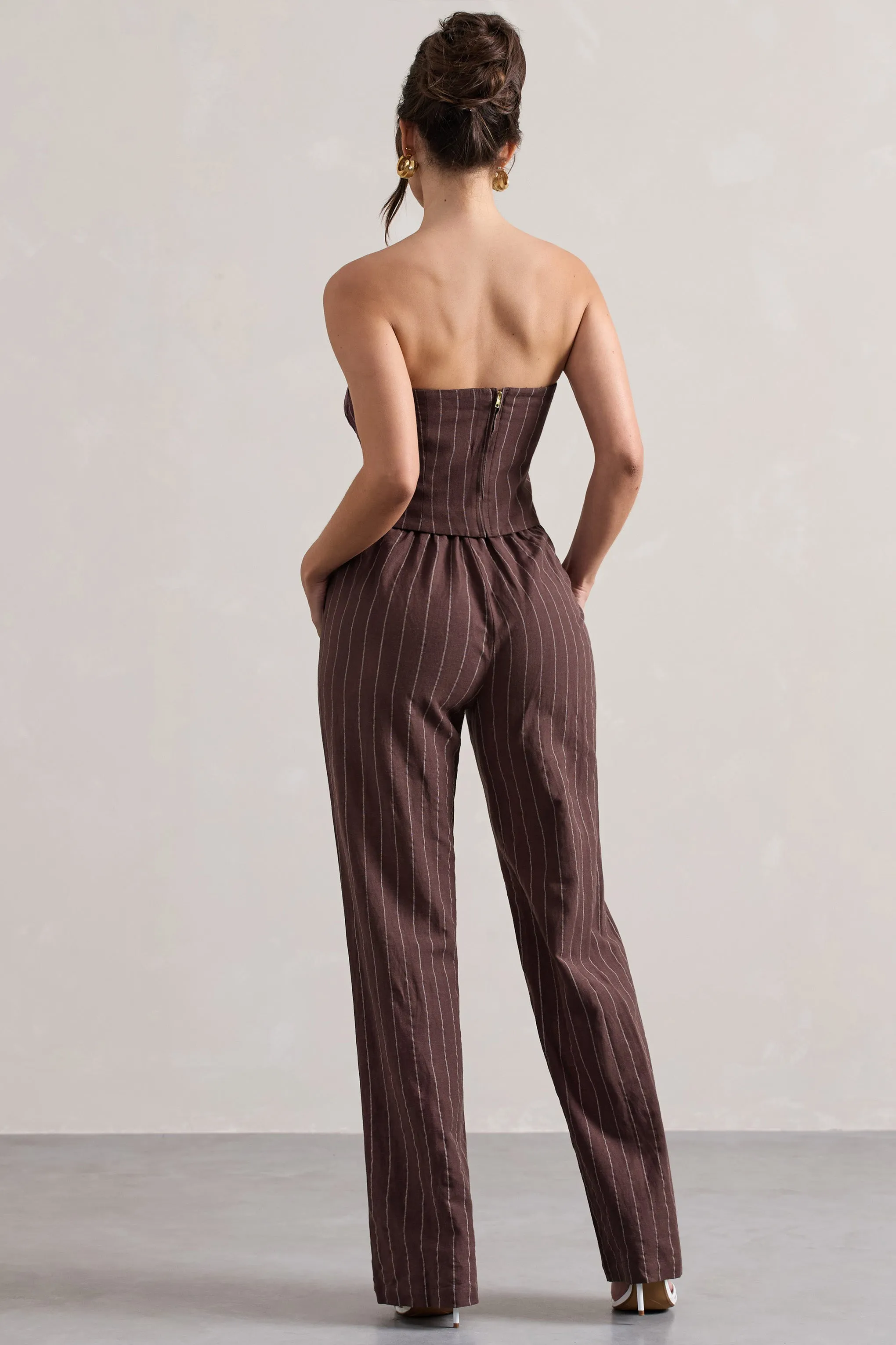 Missed Out | Chocolate Brown Pinstripe Wide-Leg Trousers