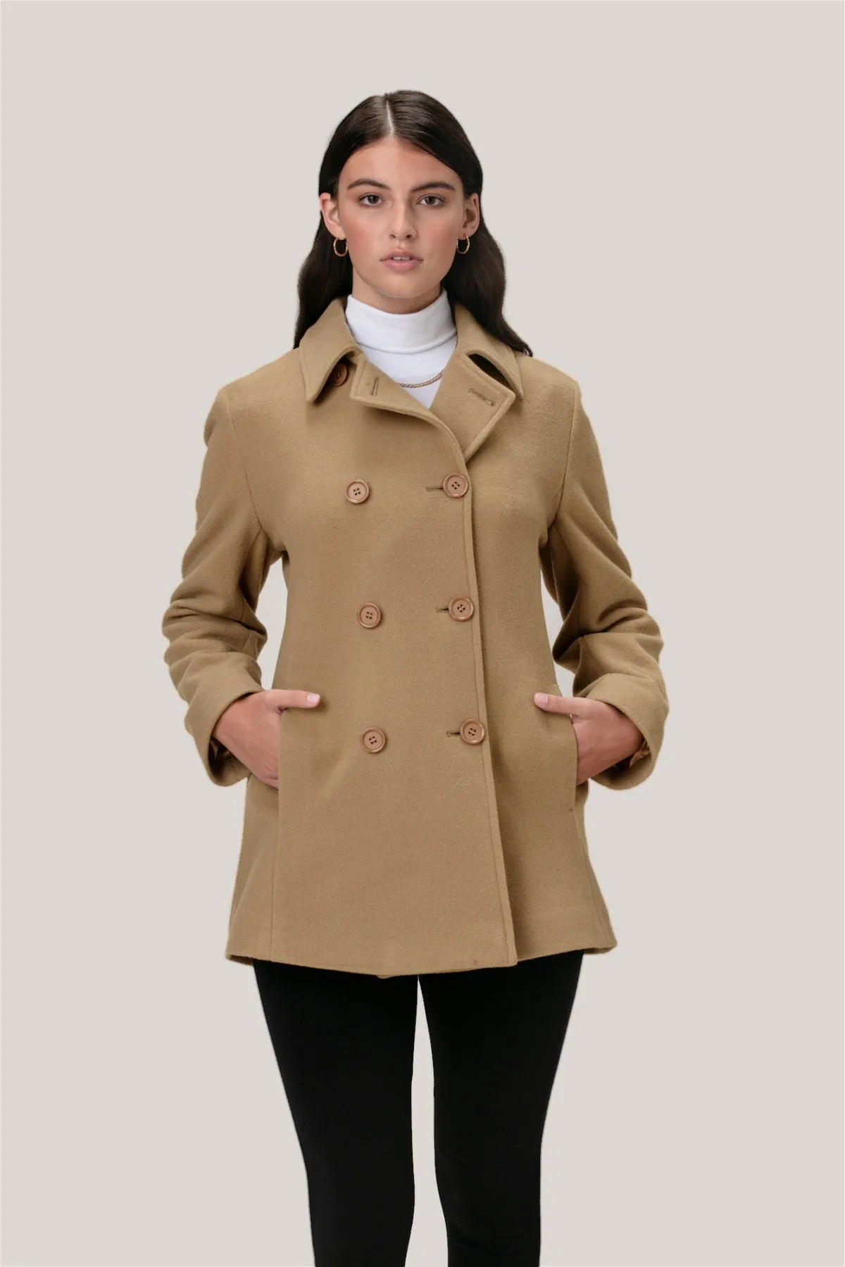 Cashmere Wool Molly Pea Coat 2141 with Cashmere Wool Blend Fabric