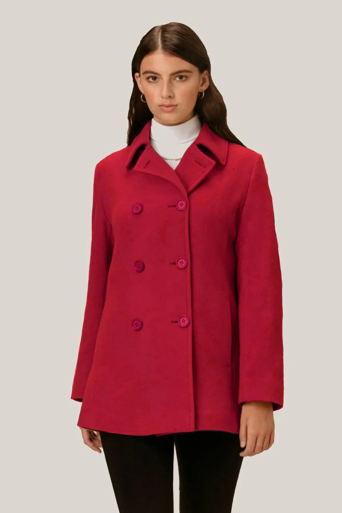 Cashmere Wool Molly Pea Coat 2141 with Cashmere Wool Blend Fabric