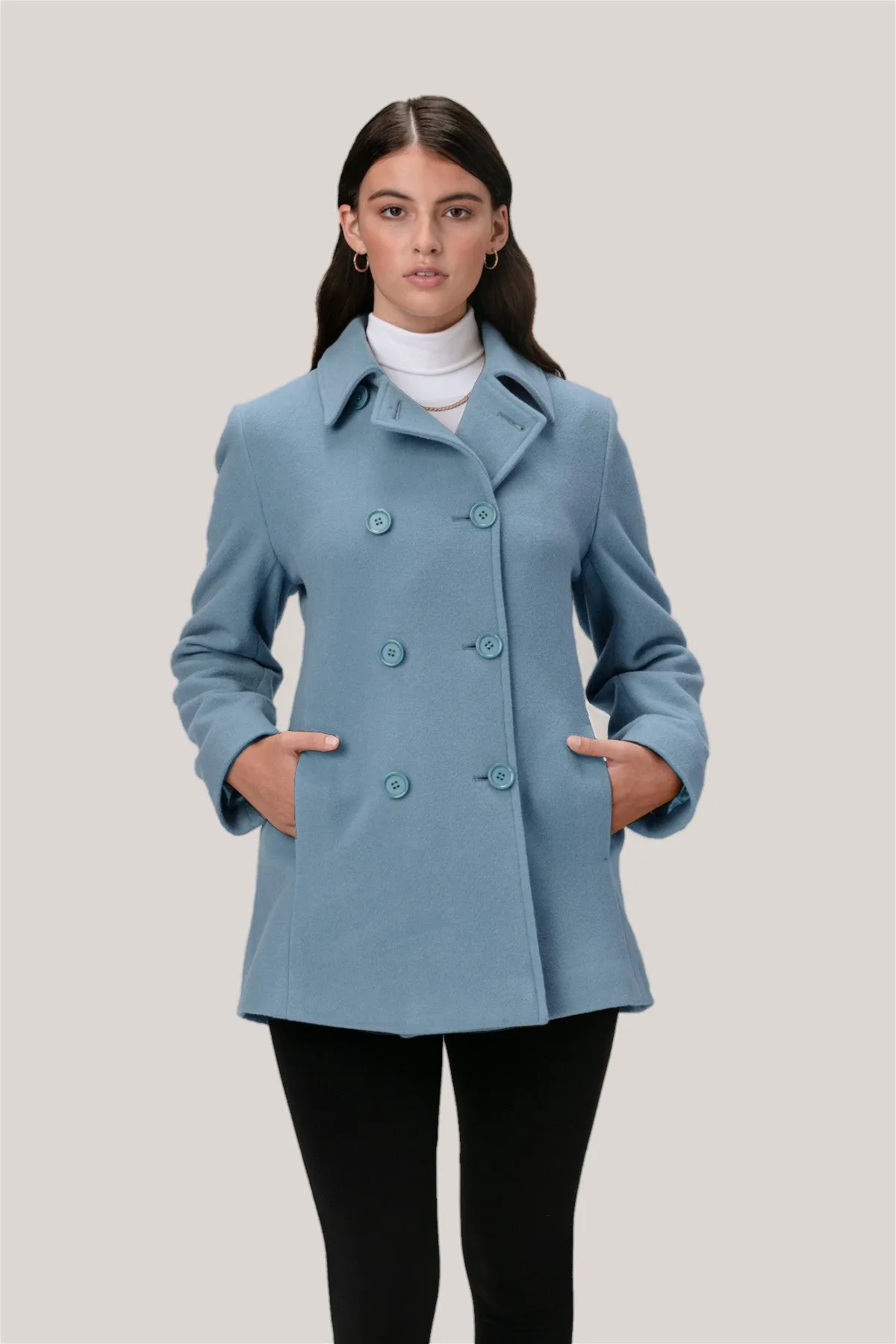 Cashmere Wool Molly Pea Coat 2141 with Cashmere Wool Blend Fabric