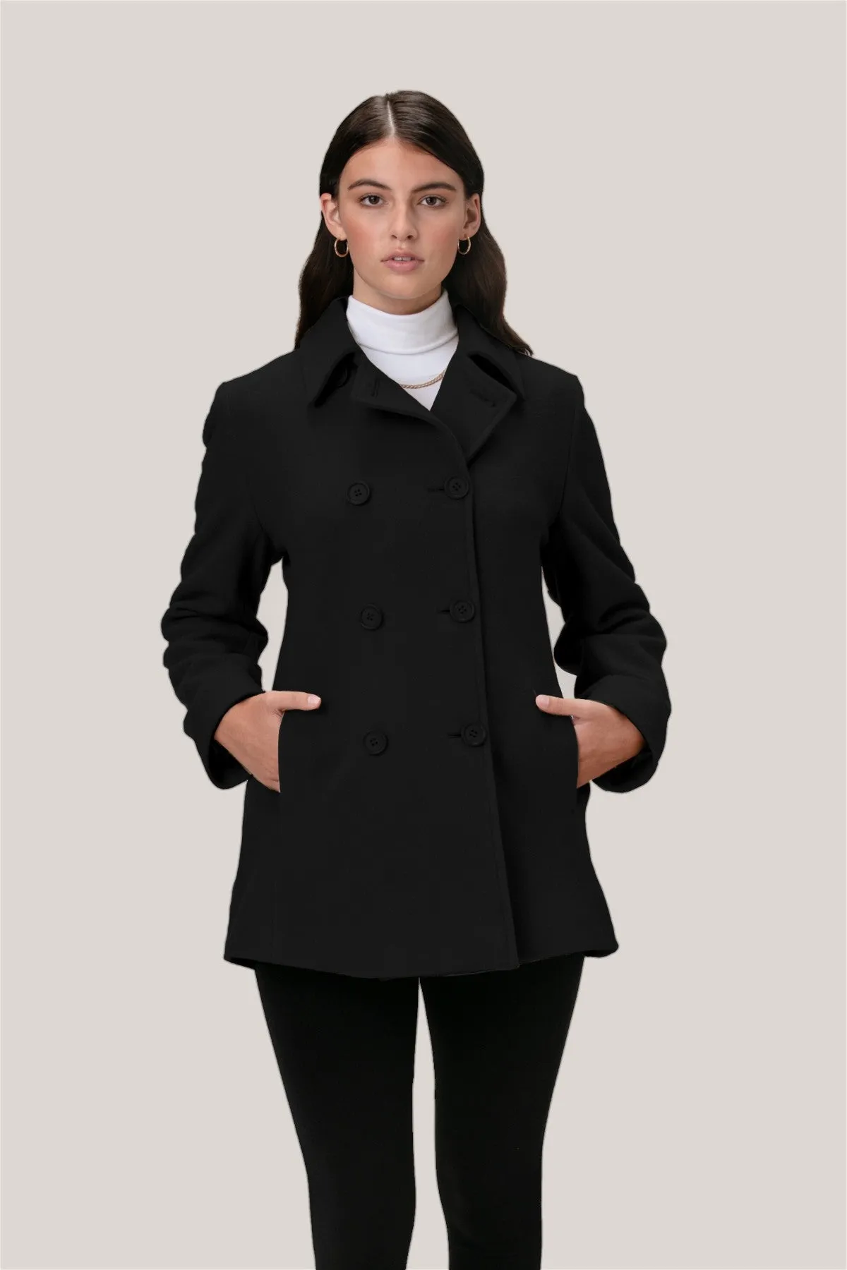 Cashmere Wool Molly Pea Coat 2141 with Cashmere Wool Blend Fabric