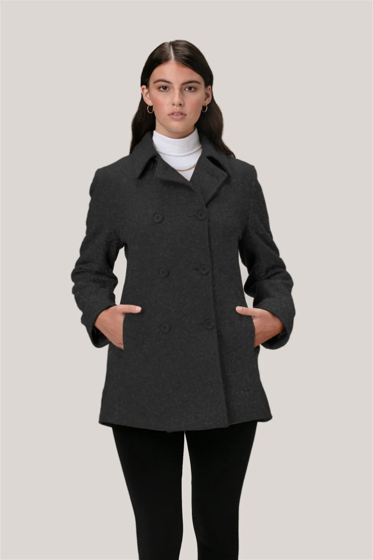 Cashmere Wool Molly Pea Coat 2141 with Cashmere Wool Blend Fabric