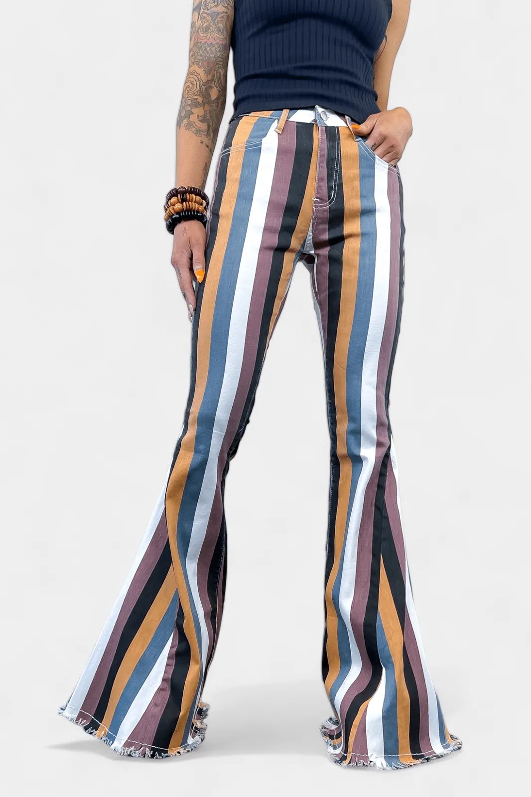 Mustard Multi Stripe Flared Jeans