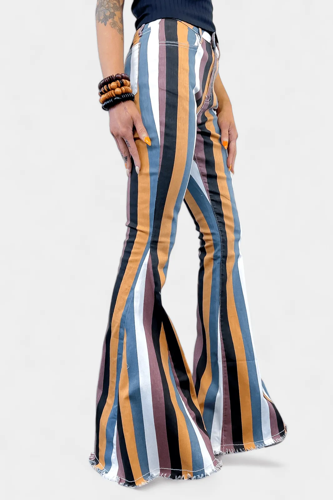 Mustard Multi Stripe Flared Jeans