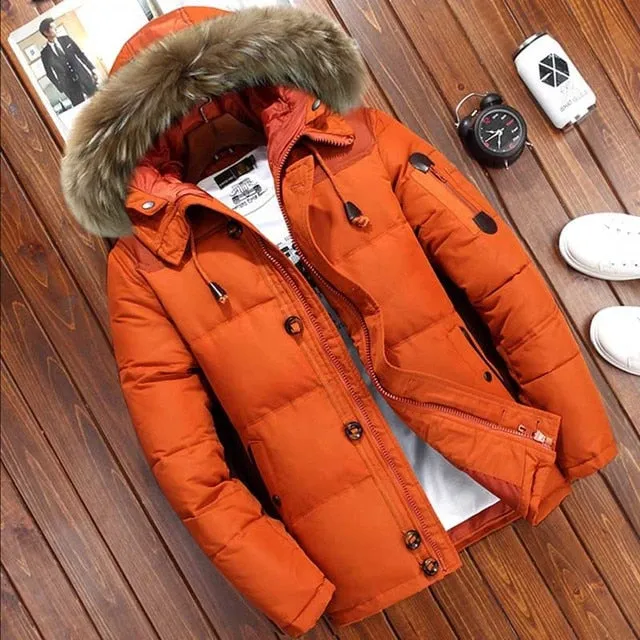 New Style Winter Jacket Men Big Size M-4XL Real Fur Collar Hooded White Duck Down Jacket Thick Down Jackets Men Warm Coats