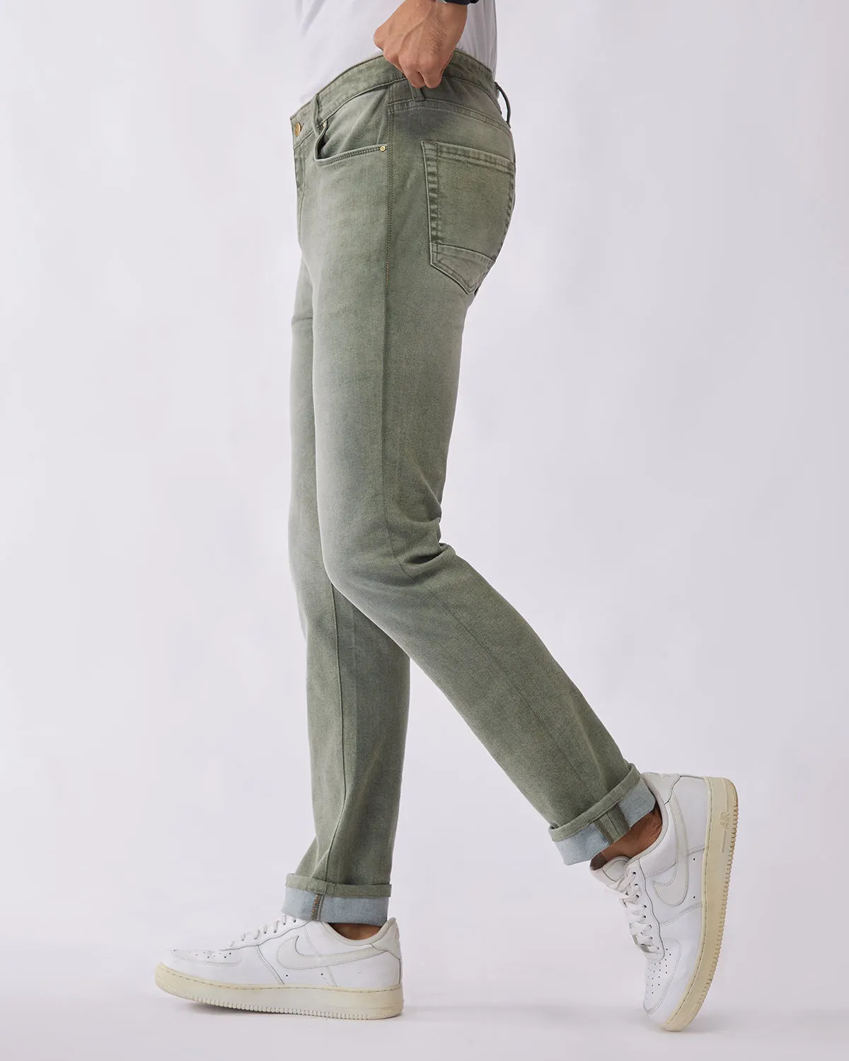 Olive Cloud Wash Stretch Jeans