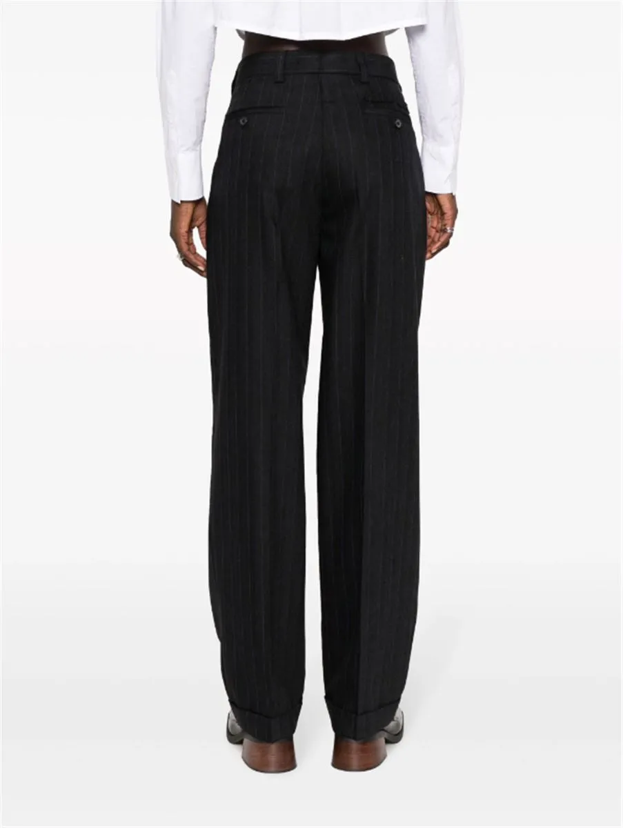 PINSTRIPE HERRINGBONE WOOL TROUSERS