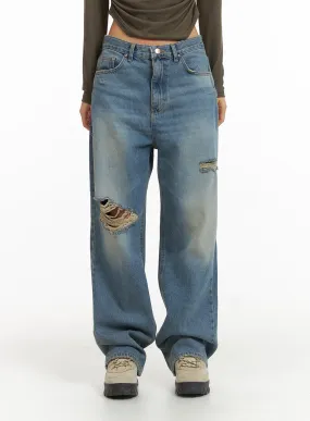 Ripped Washed Wide-Leg Jeans CJ426