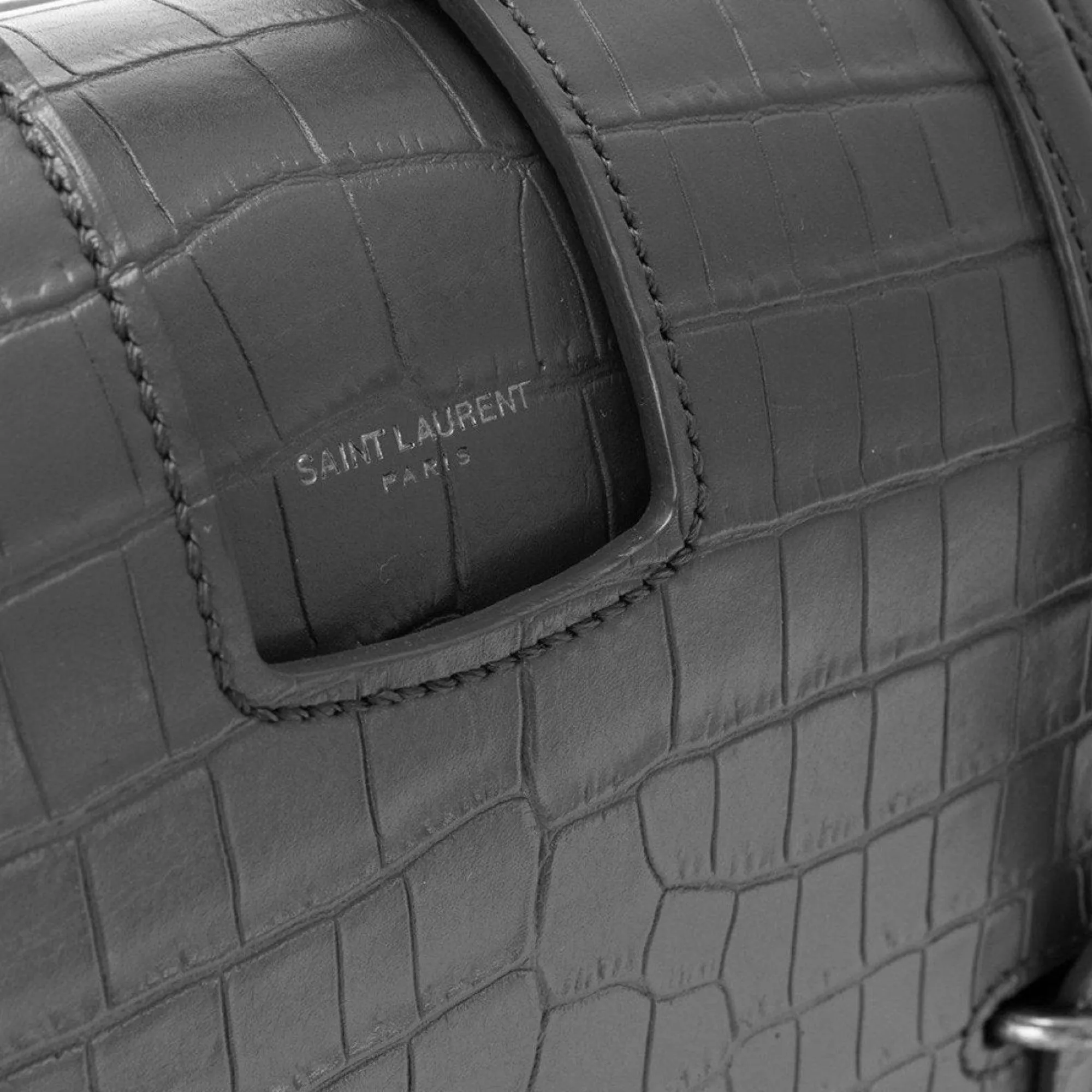 Saint Laurent Charlotte Crocodile Embossed Leather Grey Cross Body Bag