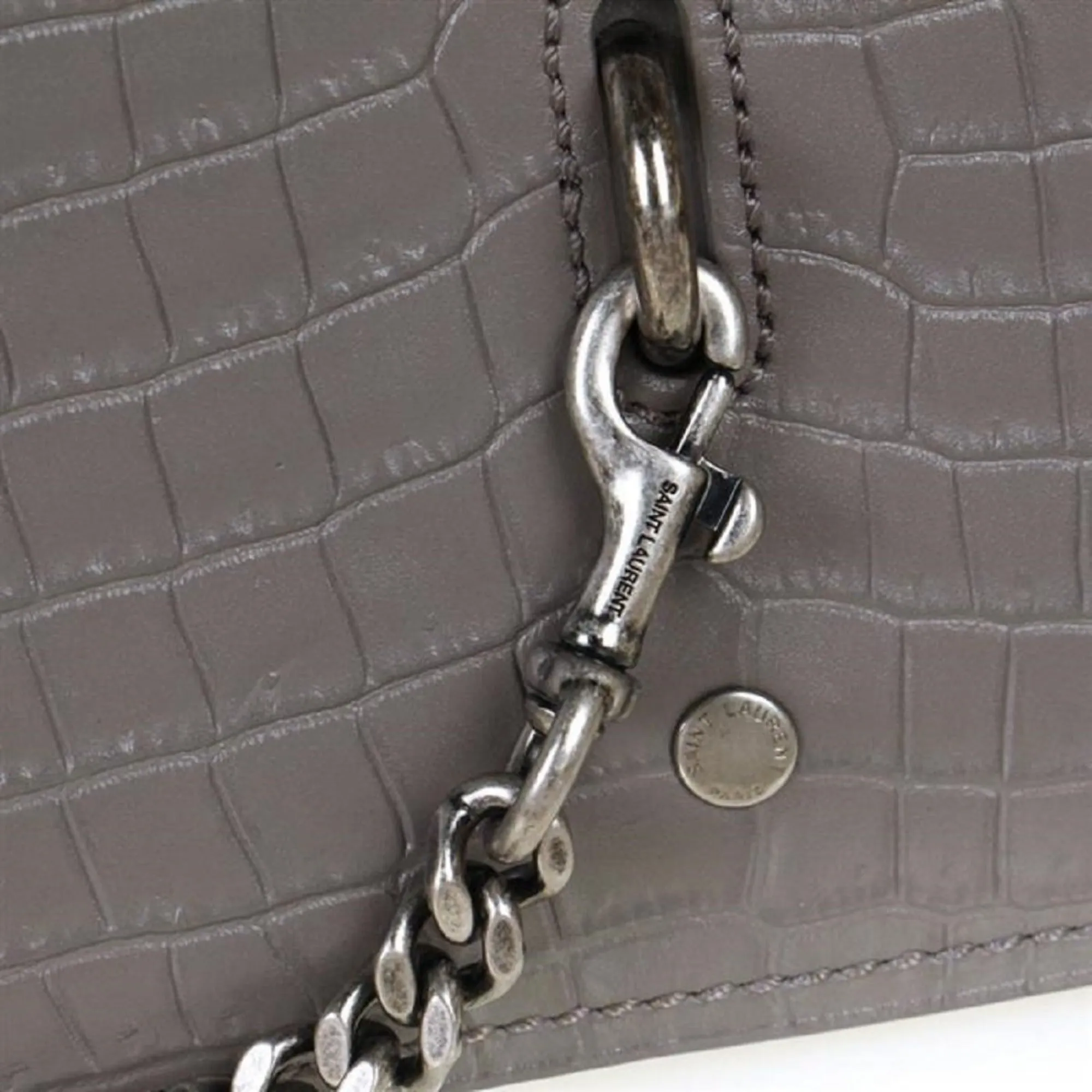 Saint Laurent Charlotte Crocodile Embossed Leather Grey Cross Body Bag