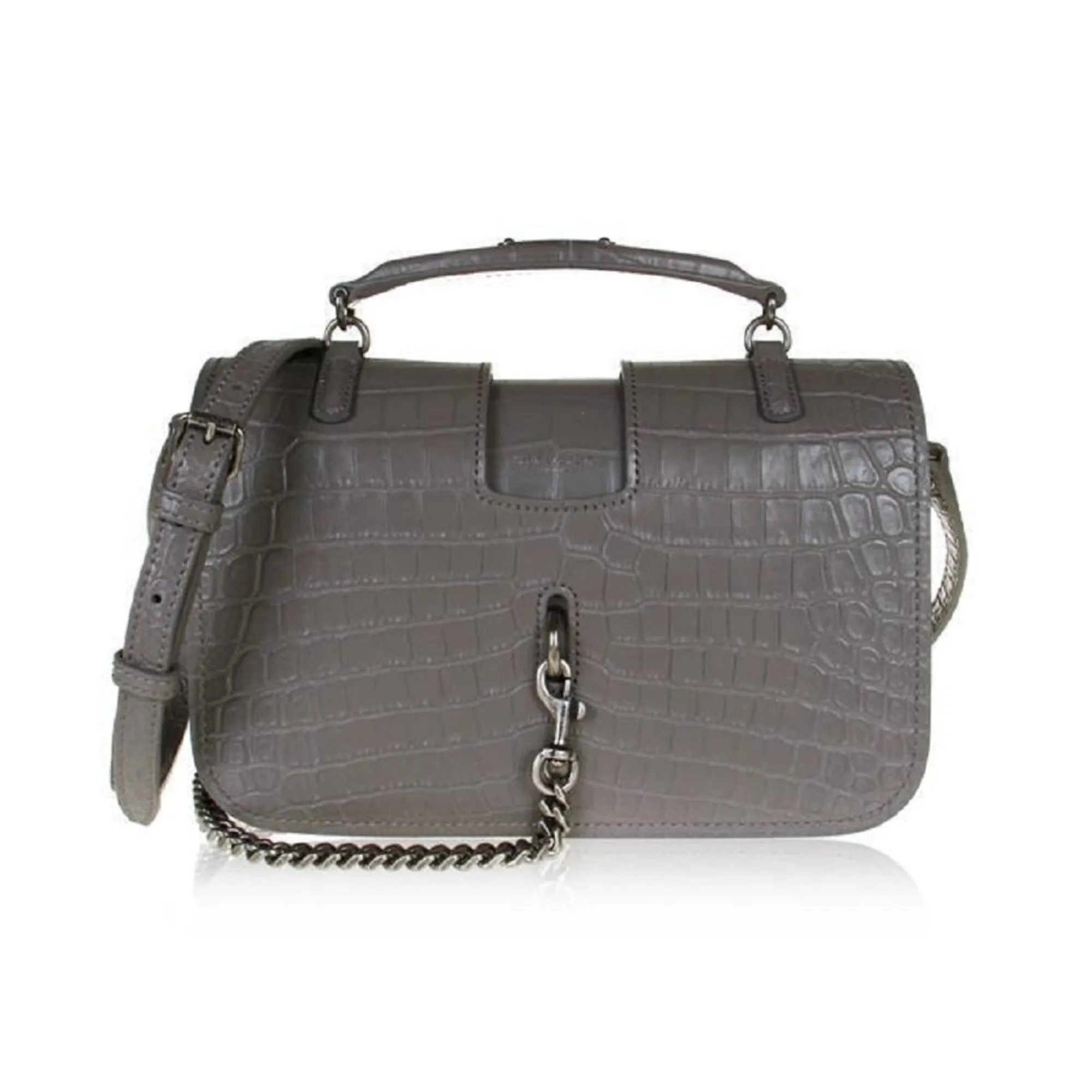 Saint Laurent Charlotte Crocodile Embossed Leather Grey Cross Body Bag