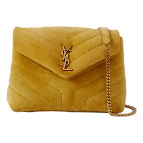 Saint Laurent Loulou Monogram Chartreuse Suede Medium Shoulder Bag