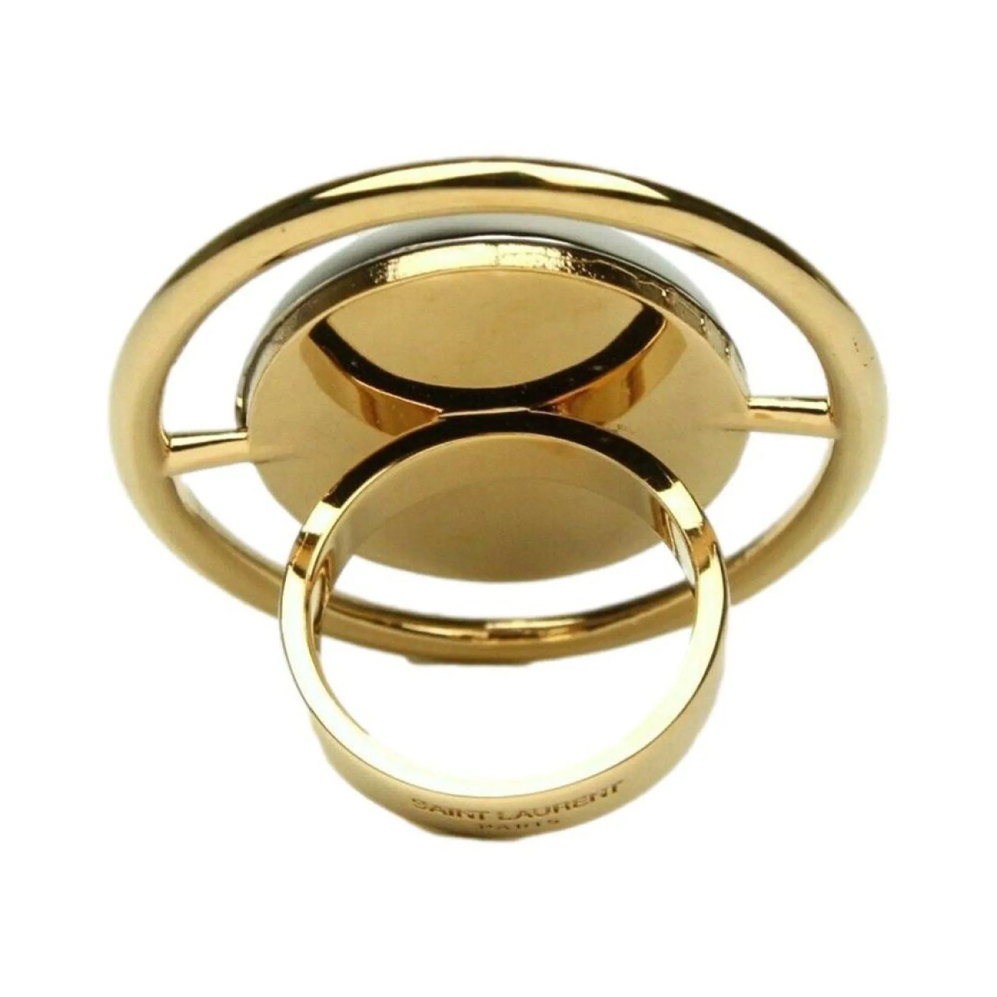 Saint Laurent Oval Brass Metal Circular Ring Size 6 Silver/Gold