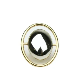 Saint Laurent Oval Brass Metal Circular Ring Size 6 Silver/Gold