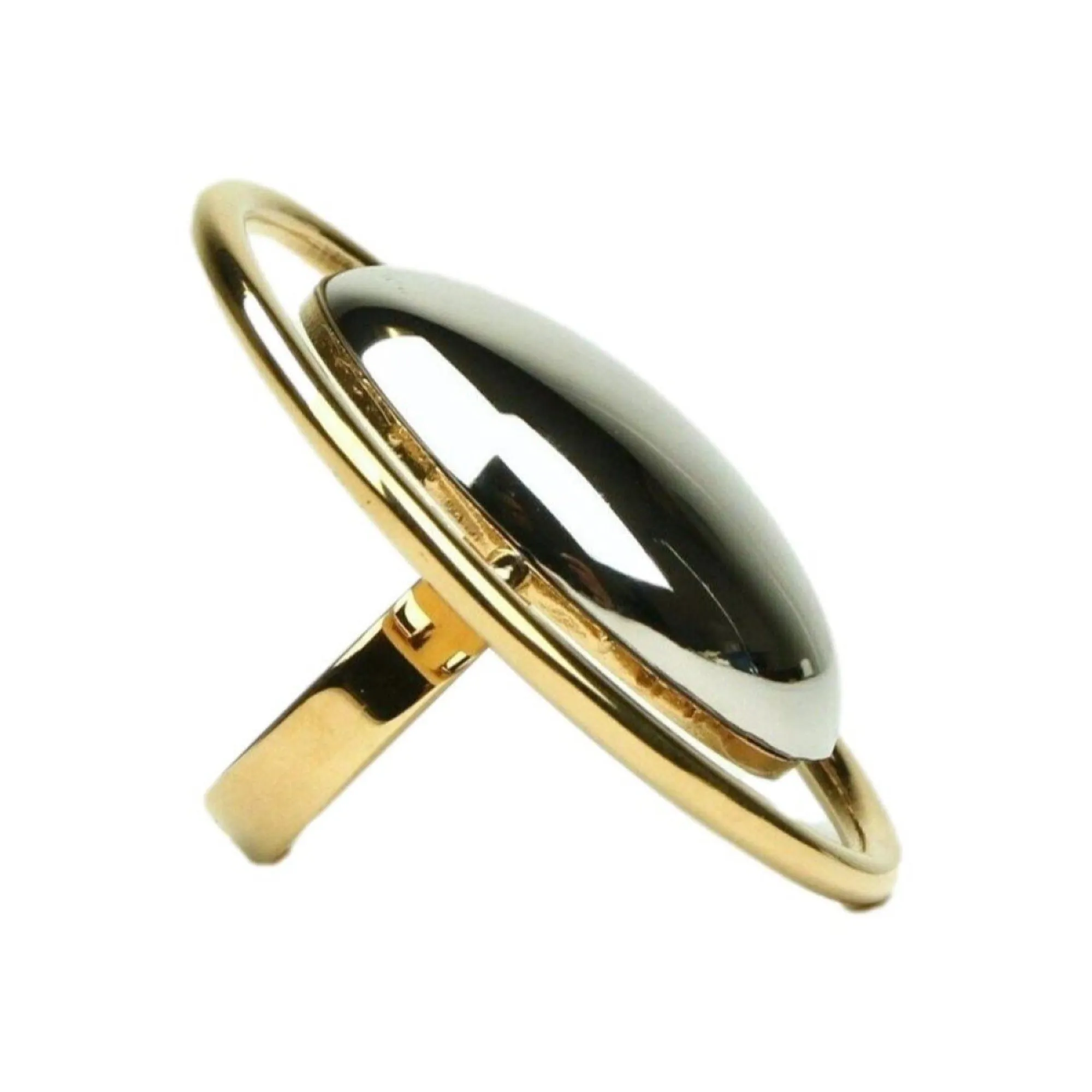 Saint Laurent Oval Brass Metal Circular Ring Size 6 Silver/Gold