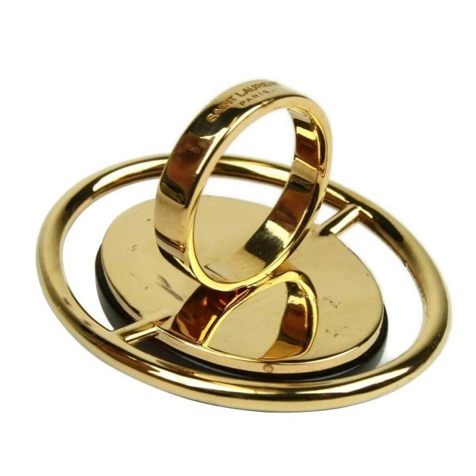 Saint Laurent Oval Brass Metal Circular Ring Size 6 Silver/Gold