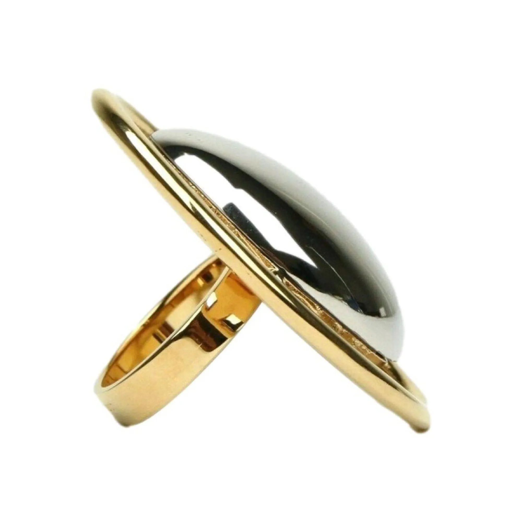 Saint Laurent Oval Brass Metal Circular Ring Size 6 Silver/Gold