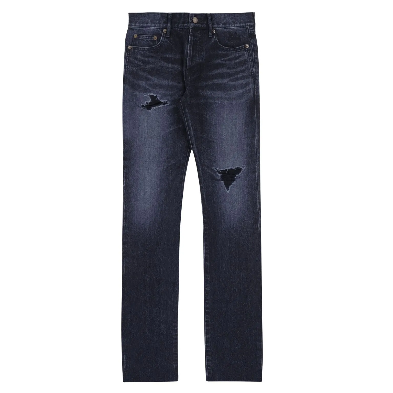 Saint Laurent Slim Fit Holes Denim Jeans Washed Black