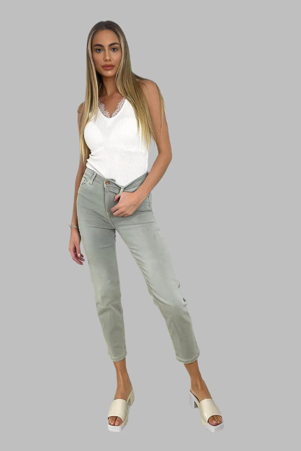 Silver Copper Button Light Jeans