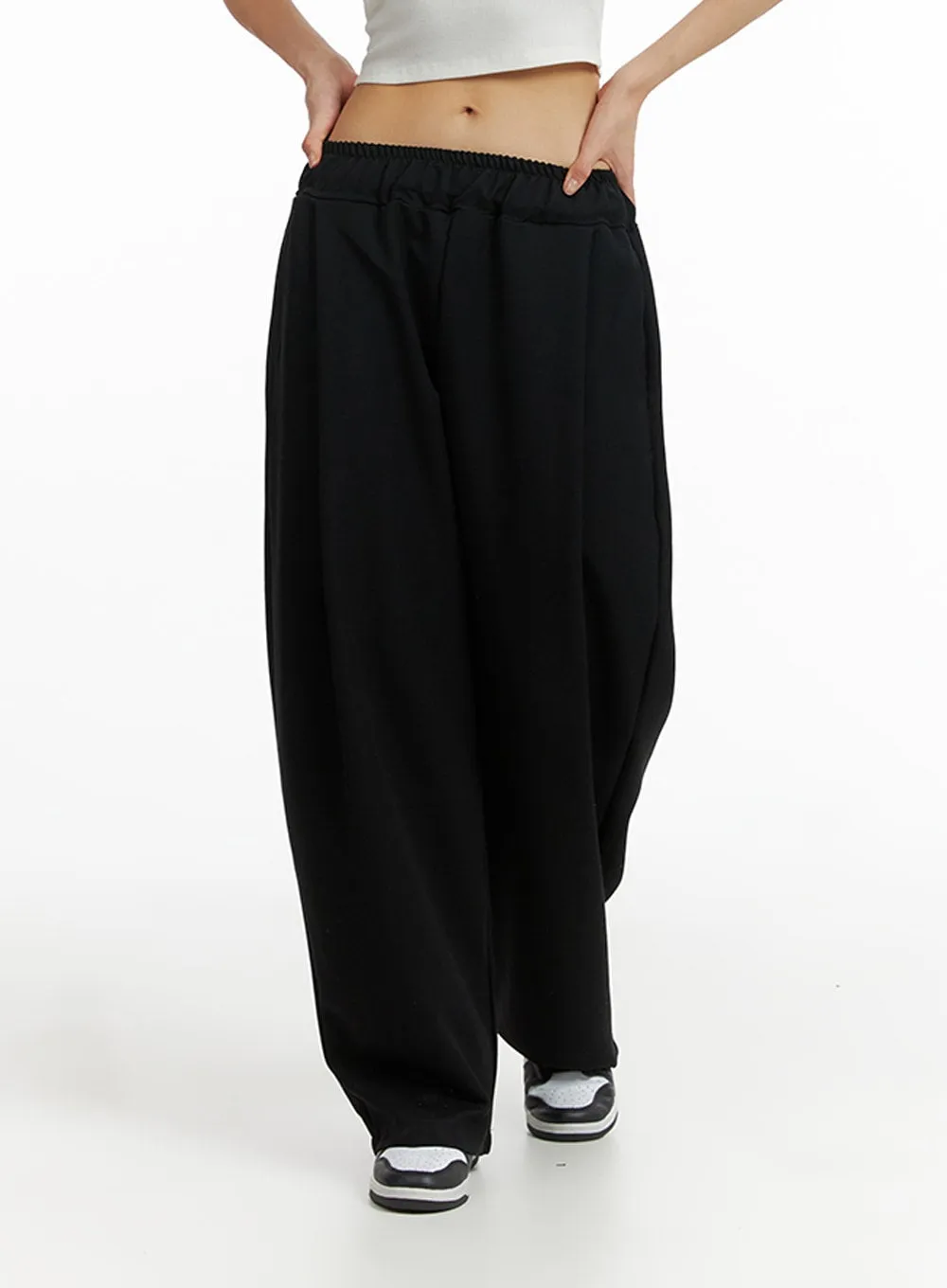 Solid Elastic Waist Trousers IF402