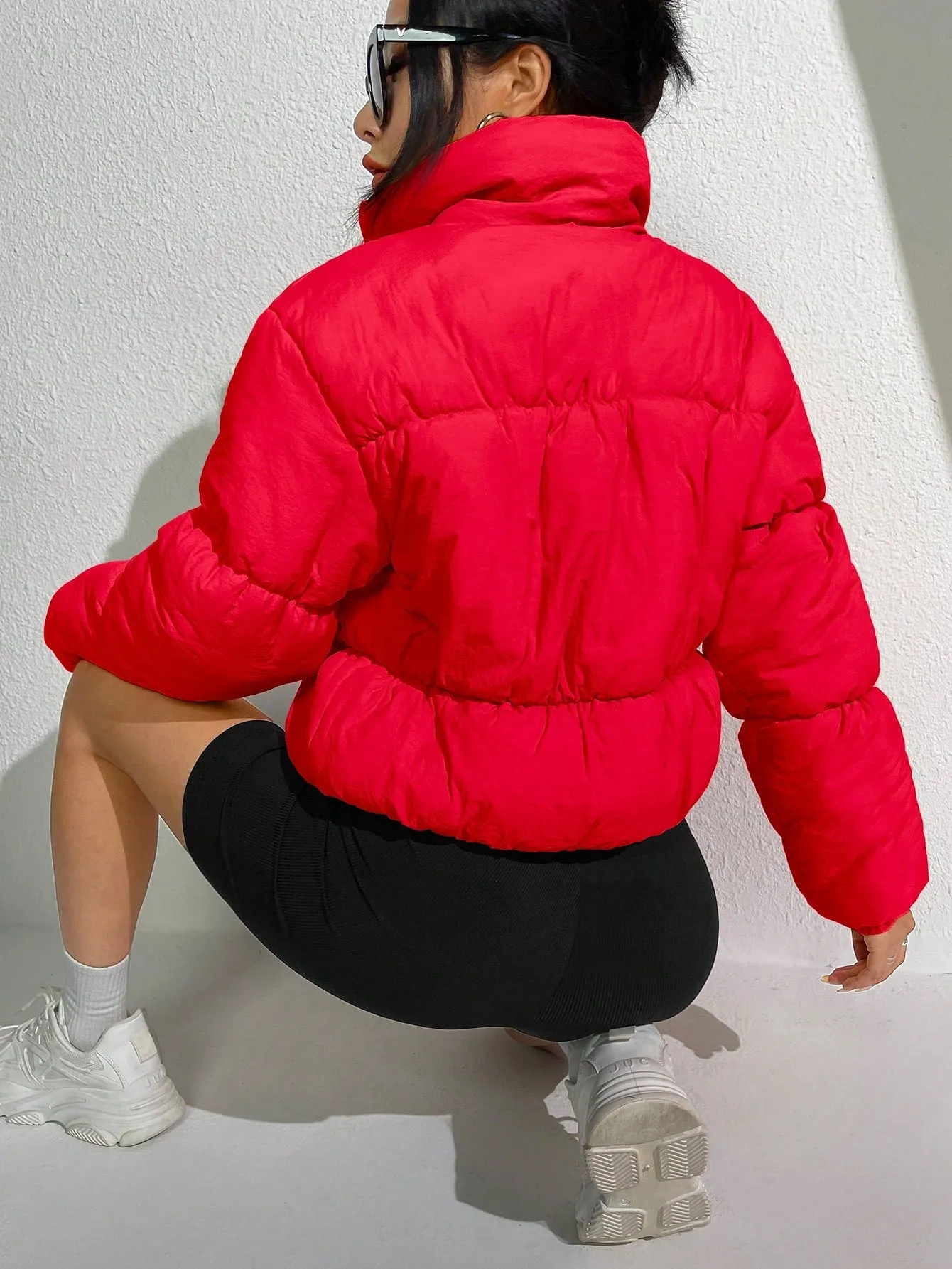 Solid Zip Up Puffer Coat