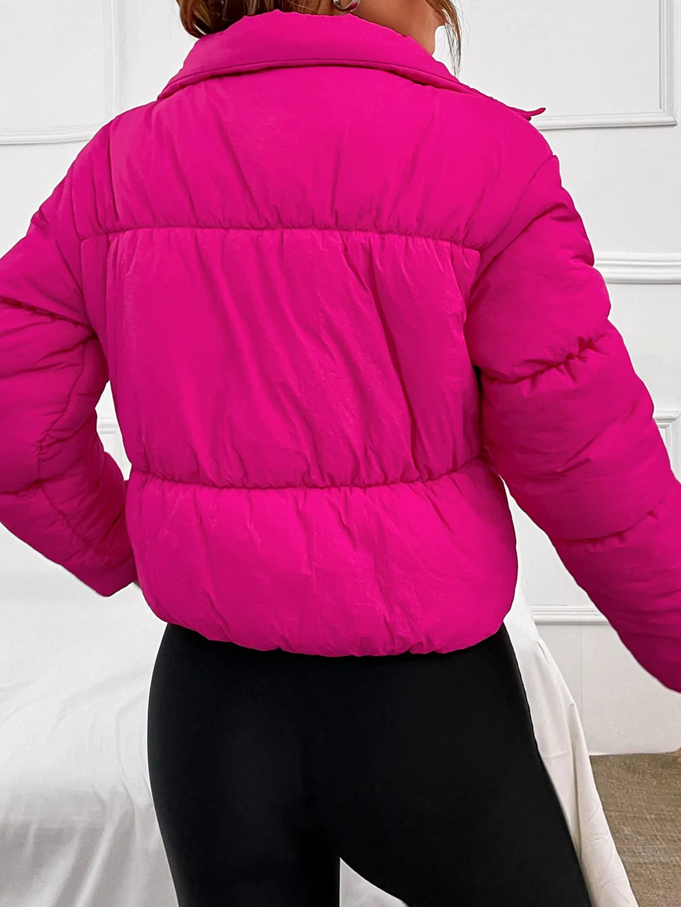 Solid Zip Up Puffer Coat