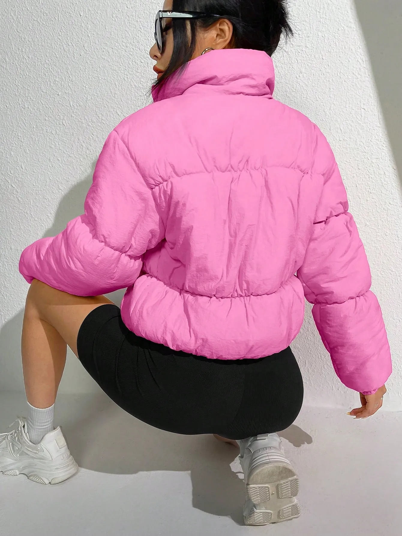 Solid Zip Up Puffer Coat