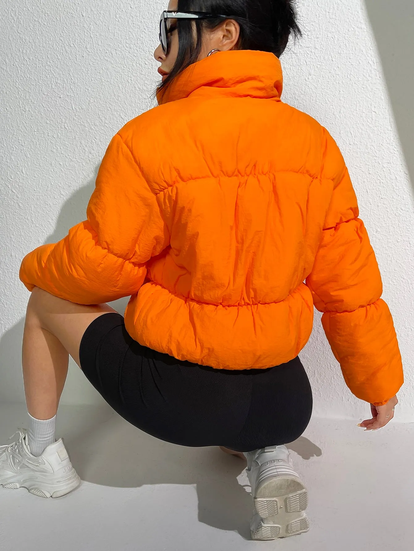 Solid Zip Up Puffer Coat