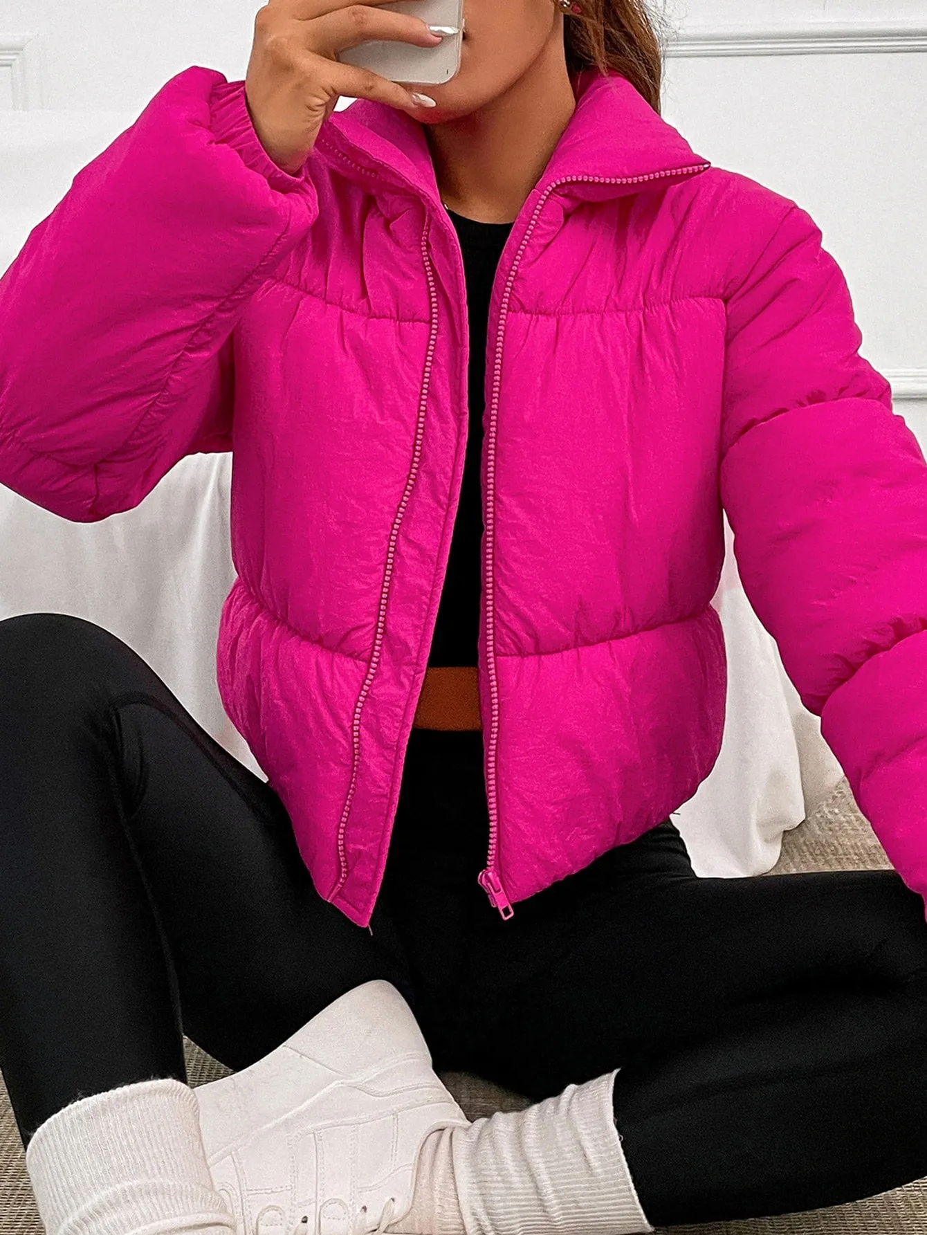 Solid Zip Up Puffer Coat