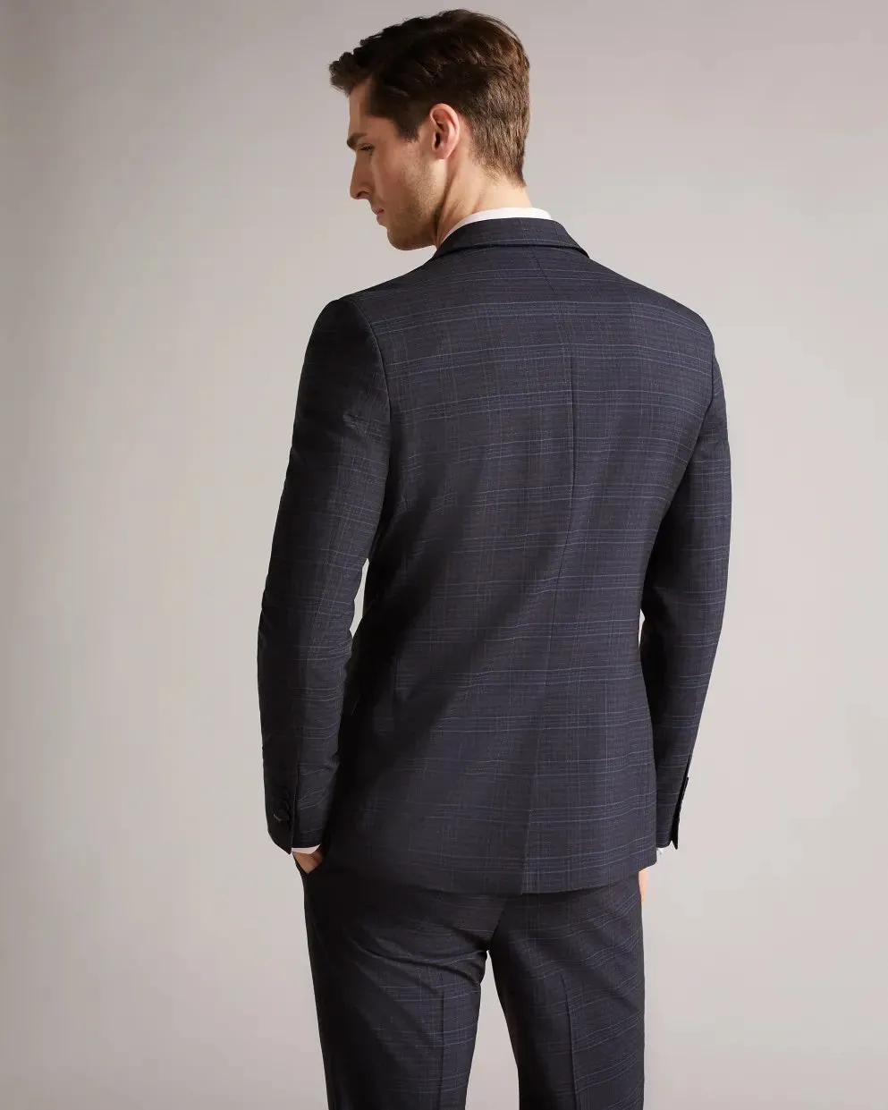 Ted Baker Slim Fit Navy Check Suit Trousers