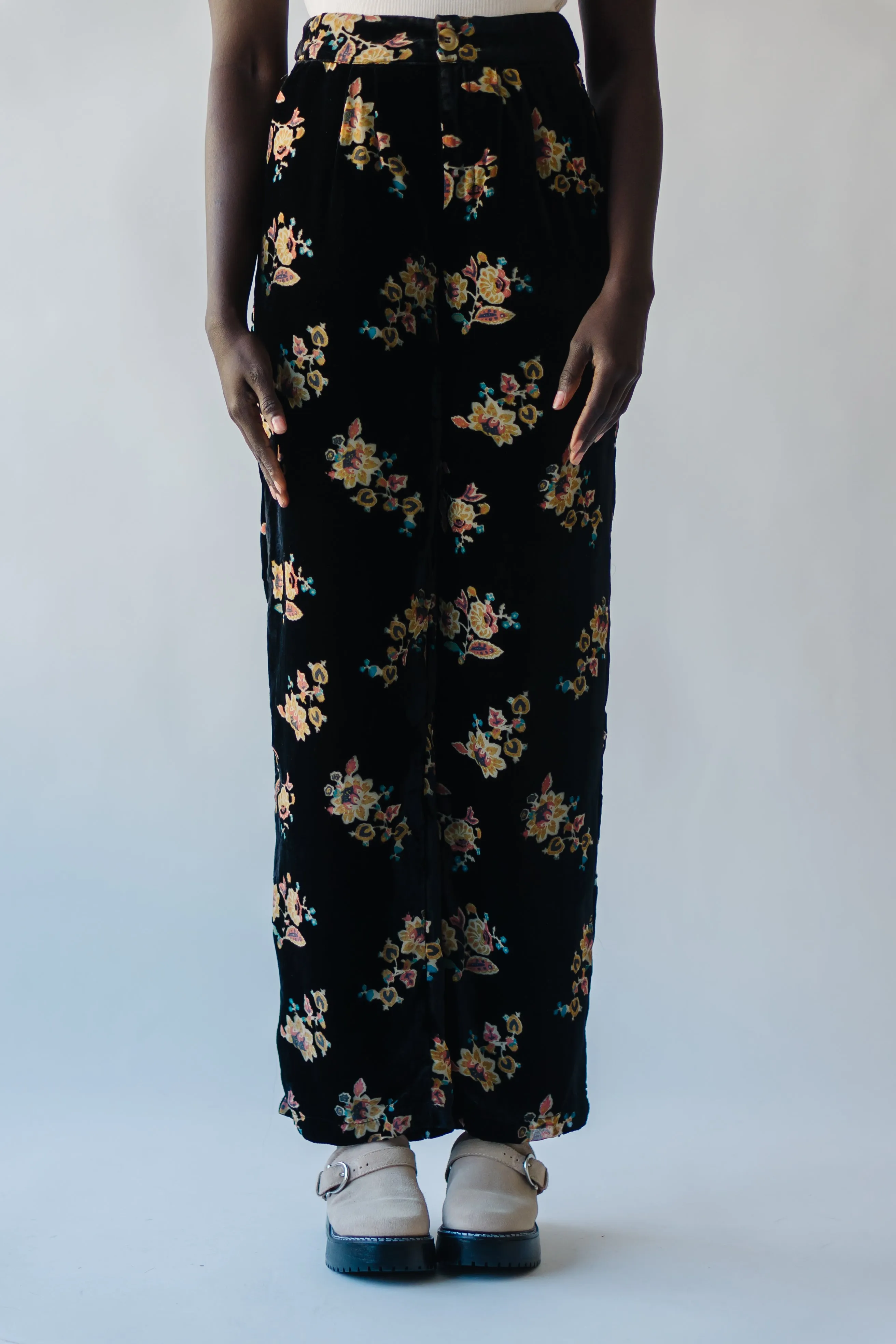 The Wingate Floral Trousers in Black Velvet